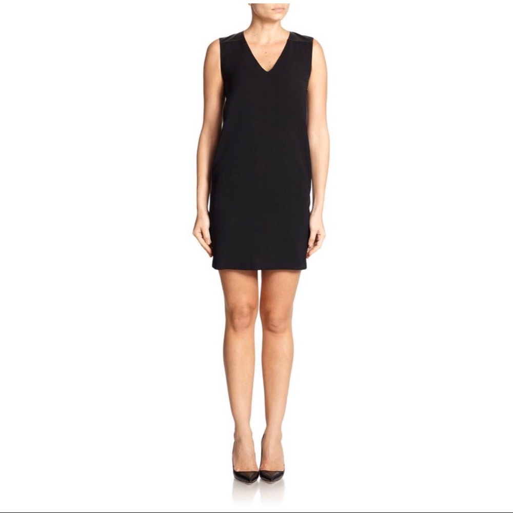 Vince Leather Trim Crepe Shift